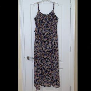 Spense Floral Pattern Ruffled Chiffon Maxi Dress